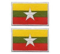 2 PCS AliPlus Myanmar Flag Patches Embroidered Tactical Military Morale Patch Applique Fastener Hook and Loop