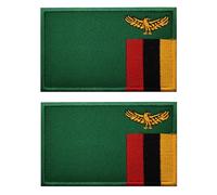 2 PCS AliPlus Zambia Flag Patch Embroidered Tactical Military Morale Patch Applique Fastener Hook and Loop