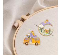 2 PCS Alloy Moon and Bus Magnetic Needle Minder， Needle Keepers for Cross Stitch，Sewing, Embroidery and Needlework Accessories, Enamel and Magnetic
