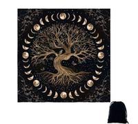 2 PCS Altar Cloth Set, Tarot Cloth, 49x49cm Color Black Tree of Life Design, Witchcraft Supplies for Tarot Reading, Meditation, Spiritual Rituals, Wiccan Decor, Choice(Include A Black Bag)