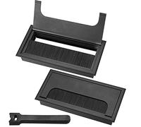 2 Pcs Aluminum Alloy Desk Cable Grommets, Rectangular 160x80mm, Black | Brush cable hole covers for home and office desks, tidy cord management accessories for table wire port organization