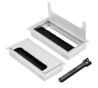 2 Pcs Aluminum Alloy Desk Cable Grommets, Rectangular 160x80mm, Silvery | Brush cable hole covers for home and office desks, tidy cord management accessories for table wire port organization