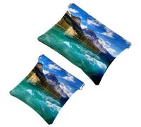 2 PCS Amazing Canadian Emerald Lake Pocket Cosmetic Bag, Self-Closing Shrapnel Makeup Pouch, Portable No Zipper Mini Travel Make Up Bag for Coin Lipstick Cosmetics Earphones Jewelry Organizer