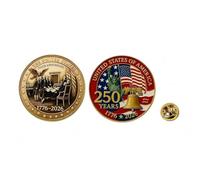 2 Pcs America 250th Birthday Enamel Pins,1.4″ USA Patriot Collectible Accessories for Patriot's Day Independence Day,250 years Anniversary Metal Gold Plated Lapel Pin (C)