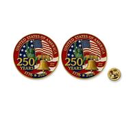 2 Pcs America 250th Birthday Enamel Pins,1.4″ USA Patriot Collectible Accessories for Patriot's Day Independence Day，250 years Anniversary Metal Gold Plated Lapel Pin (A)