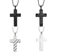 2 PCS American Flag Cross Necklace for Men Silver Black Bible Verse Cross Pendant Necklace Stainless Steel Flag Cross Neck-lace Religious Christian Patriotic Jewelry Accessories Gifts for Him, Zinc
