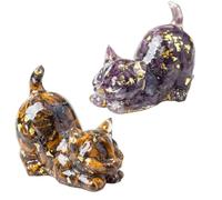 2 Pcs Amethyst Crystal Cat Figurine Tigers Eye Curled-Tail Cat Ornaments Hand-Carved Animals Themed Gemstone Crystals Statue Good Luck Cutes Decors Cute Cats Lovers Gifts for Women for Home Desk Decor