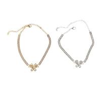 2 Pcs Ankle Bracelet For Women Adjustable Women's Jewelry Butterfly Bracelet Sparkling Gold Plated Exquisite Crystal Rhinestone