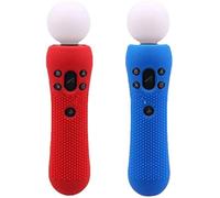 2 pcs Anti-Slip Silicone Rubber Cover Protective Skin Case Replacement for PS4 VR Move PS Move Motion Controller (1 Red and 1 Blue)