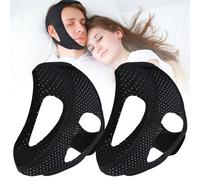 2 Pcs Anti Snoring Chin Strap for Sleeping, Adjustable & Breathable Snore Stopper, Effective Anti Snore Device for Men & Women, Comfortable Universal Sleep Aid to Reduce Snoring, Black
