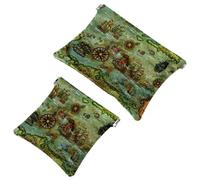 2 PCS Antique Retro Old World Map Nautical Compass Pocket Cosmetic Bag, Self-Closing Shrapnel Makeup Pouch, Portable No Zipper Mini Travel Make Up Bag for Coin Lipstick Earphones Jewelry Organizer