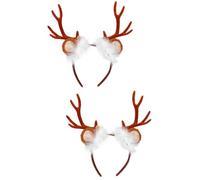 2 Pcs Antler Hair Hoops Christmas Headband Bow Coffee | Resin and Cloth Build, Easy to Wear and Flexible, for Festival Celebrations and Birthday Parties