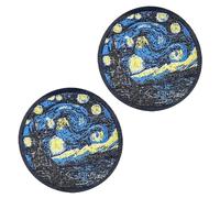 2 Pcs Art Starry Sky Oil Painting Funny Emblem Patch Iron On Sew On Colour Embroidered Fastener Cute Style Applique Tactical Military Patches for Clothes,Jeans,Jacket,Hats,Backpacks,Vest,Bags