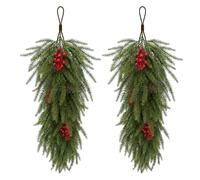2 Pcs Artificial Christmas Teardrop Door Swag, Faux Greenery for Home Decor | 66cm Real Touch PE Norfolk Pine Teardrop Wreath for Xmas Front Door Wall Table Fireplace Indoor Outdoor Connectable Design