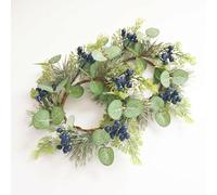 2 Pcs Artificial Eucalyptus Candle Rings Fake Blue Berry Wreaths Wedding Centerpieces for Tables Spring Summer Farmhouse Weddings Party Ceremony Decor (Multicolor)