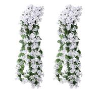2 Pcs Artificial Flowers for Hanging Baskets 70cm Simulation Violet Flower Artificial Hanging Flowers Artificial Wisteria Vine Violet Ivy Flowers Plants for Garden Wall Wedding Party Home Decoration