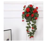 2 Pcs Artificial Flowers Hanging Geraniums Plant With UV-Resistant Vines No Maintenance Faux Flower Basket For Porch, Garden, & Living Room Decor(Red)