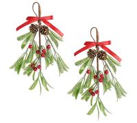 2 Pcs Artificial Frosted Mistletoe Bunches, 23cm Mistletoe Sprigs Kissing Plant Christmas Mistletoe Picks for Christmas tree,Wreaths Garlands Craft, Home or Office Decor. (2pcs-Red)