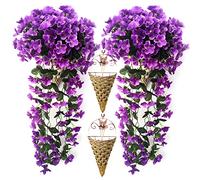 2 Pcs Artificial Hanging Baskets Outdoor With Flowers, Hanging Baskets With Flowers For Garden Wall Fence Wedding Balcony Outdoor Inside Door Decoration,Purple