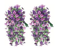 2 Pcs Artificial Hanging Flowers,UV-Resistant Hanging Plants Bouquet Trailing Realistic Morning Glory Fake Artificial Plants Imitation Flowers for Home Garden Patio Wedding Decor (Mixed purple)
