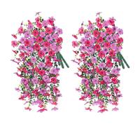 2 Pcs Artificial Hanging Flowers,UV-Resistant Hanging Plants Bouquet Trailing Realistic Morning Glory Fake Artificial Plants Imitation Flowers for Home Garden Patio Wedding Decor (Mixed Rose Red)