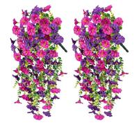 2 PCS Artificial Morning Glory Vine Garland Lifelike Hanging Fake Simulated Flower for Home Garden Wedding Spring Outdoor Hanging Decorations (A-Multicolor, 45cm)