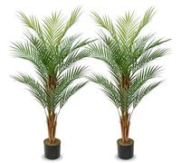 2 Pcs Artificial Palm Tree 122CM Tall with 19 Lifelike Trunks Faux Areca Palm Decorative Fake Plants in Pots Tall Silk Plant for Indoor Home Office Living Room Floor Decor, 4FT