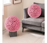 2 PCS Artificial Plant Topiary Balls 44CM Faux Pink Eucalyptus Decorative Balls COSTWAY Pink One Size