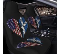 2 Pcs Auto Seat Covers Set America Flag Scotland Flag Wing Classic Washable Car Seat Covers, For Trucks, Accessories, Most Automotive