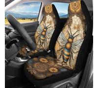 2 Pcs Auto Seat Covers Set Bee Print Boho Mandala Flower Print Dustproof Scratch-Proof Universal Fit Vehicle Seat Cover, For Sedans, Trucks, Accessories, Suv