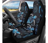 2 Pcs Auto Seat Covers Set Boho Turtles Print Non-Slip Classic Drivers Seat Protector, For Trucks, Suv, Most Automotive, Cars