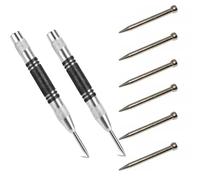 2 Pcs Automatic Center Punch, Black 5" Heavy Duty Spring Loaded Center Punch with 6 Steel Vanadium Chrome Needle, Steel Adjustable Loaded Center Hole Punch, Metal Hole Hand Push Tools