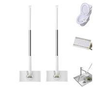 2 PCS Automatic Cloth Changing Mini Mop, Portable Push Pull Handle Mop With 360 Rotating Head, Flat Dust Bathroom Mops, Hands-Free Compatible With Face Towels, Lazy Wet And Dry Mops(White-95cm)