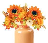 2 Pcs Autumn Artificial Flowers,Silk Pumpkin Stems with Bosten Fern Leaf and Maple for Vase Centerpieces,Fake Sunflower Decorative No Fade Faux Plants for Holiday Home Table Decorations