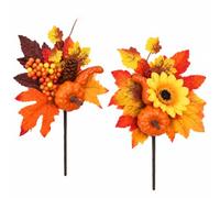 2 Pcs Autumn Flowers Artificial, Maple Leaf Stem Pumpkin Branch Sunflower Berries Flower for Fall Thanksgiving Table Vase Home Indoor Outdoor Holiday Festival Decorations