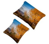 2 PCS Autumn Tree Nature Pocket Cosmetic Bag, Self-Closing Shrapnel Makeup Pouch, Portable No Zipper Mini Travel Make Up Bag for Headphones Coin Lipstick Cosmetics Earphones Jewelry Organizer