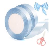 2 Pcs Baby Blue Ribbon, Light Blue Satin Ribbon, 20 mm x 22 m Pale Blue Gift Wrap Ribbon with Scissors for Gift Wrapping, Wedding Car, Christmas Craft