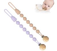 2 PCS Baby Dummy Clip, Premium Silicone Dummy Strap for Baby, Soft Flexible Pacifier Chain Holder Wooden Clips One Piece Design, for Prevent The Pacifier from Falling Getting Dirty Or Lost