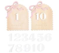 2 Pcs Baby Monthly Milestone Cards - Wooden Photo Props for Newborn, First Year Keepsake (0-12 Months) - Baby Shower Gift, New Mom Present, Boy Girl Announcement Sign (Pink Bow)