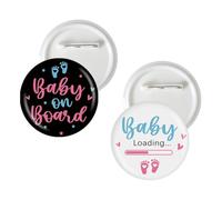 2 Pcs Baby on Board Button Pins, Gender Reveal Badge Pins, Baby Feet Gender Reveal Stain Brooch Button for Pregnancy Announcement Party Decorations