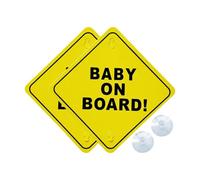 2 PCS Baby on Board Car Signs, 5"X5" Reusable Safety Warning Stickers with Suction Cups, Visible Child on Board Window Clings for Vehicle Safety