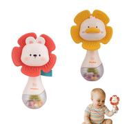 2 PCS Baby Rattles Teething Toys - Infants Newborns Sensory Toys with Soft Silicone Teether BPA Free, Must Haves Montessori Toys Babies Gifts, Ideal Size for Grasp and Shake Boy Girl Toy Gift