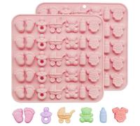 2 Pcs Baby Shower Chocolate Molds Nonstick Silicone, Cute Mold Onesie Carriage Bear Shaped Baby Footprint Bottle Pacifier, Cupcake Cake Decoration Moulds for Kitchen Baking Candy Gummy Supplies