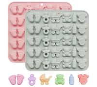 2 Pcs Baby Shower Chocolate Molds Silicone Nonstick Baby Footprint Onesie Bottle Pacifier Carriage Bear Shaped Cute Mold, Cake Cupcake Decoration Moulds for Candy Gummy Kitchen Baking Supplies