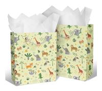 2 Pcs Baby Shower Party Gift Bags 23 x 21 x 10cm Animal Jungle Bags with Tissue Large Treat with Handles for Kids Birthday Party Favour Bag Fillers