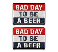 2 Pcs Bad Day to Be A Beer Fun Embroidered Patch Hook & Loop Patch Funny Phrases Emblem Tactical Applique Humorous Decorative Accessories Patches for Outdoor Bags,Backpacks,Jacket,Vest,Jeans,Clothes