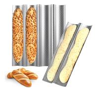 2 Pcs Baguette Baking Tray, Perforated Bread Tin for Baking French Stick Loaf Bakings Molds Pan Baguette Mold NonStick for 4 and 2 Baguettes, Bakings Trays for Oven Non Stick( 15" x 11"/15" x 5.4" )