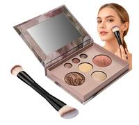 2 Pcs Baked Starter Kit Full Size,All-in-one Makeup Kit,Baked Balance & Brighten Powder Foundation & Retractable Angled Brush Multi-FunctionalMakeup Palette Gift Set,Waterproof Make up Gifts For Women