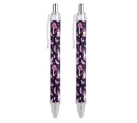 2 Pcs Ballpoint Pens for Men Women, Gothic Magic Witch Witchy Trippy Purple Mushrooms Retractable Pens Quick Dry Black Ink Writing Pens 0.5mm Study Office Supplies