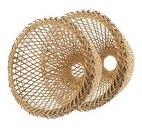 2 Pcs Bamboo Lampshade Replacement Hanging Chimney for Pendant Light Weaving Woven for Kitchen(Khaki21x21x19cm)